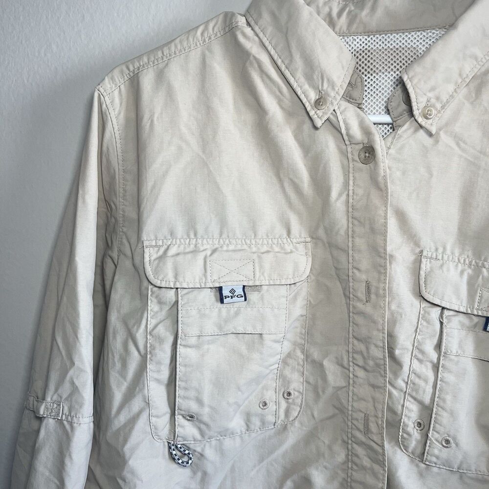 Columbia PFG Long Sleeve Button Down Shirt Hiking Trail Fishing Tan Men L - Picture 3 of 7